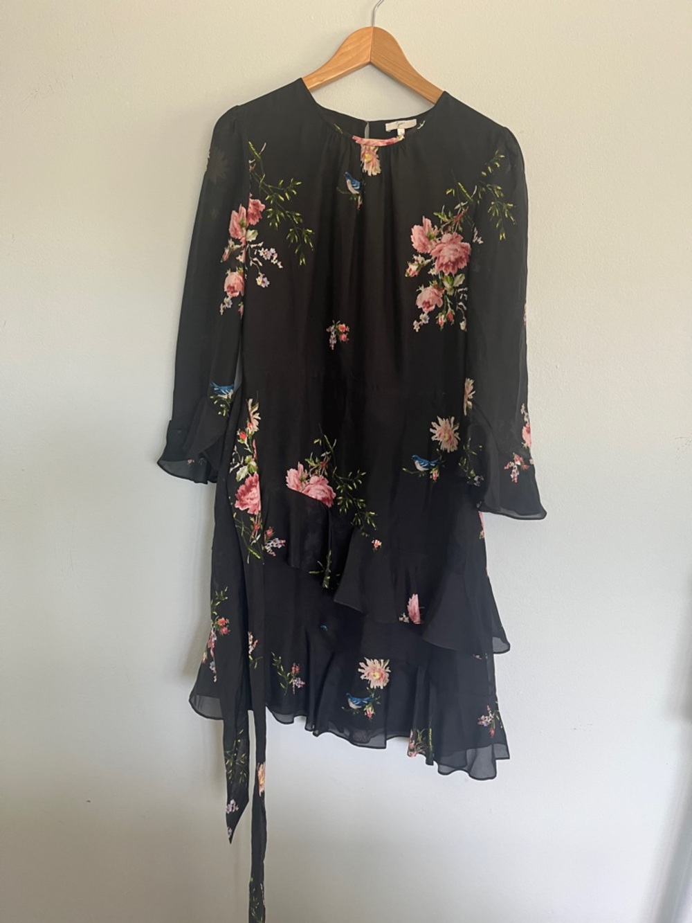 Black Floral Tiered Long Sleeve Dress